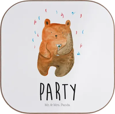 Produktbild von Mr. & Mrs. Panda Untersetzer für Gläser Bär Party - Weiß - Geschenk, Tischuntersetzer, Glas, Tischschoner, Teddy, Geburtstagsgeschenk, Lustig, Gute Laune, Geburtstag