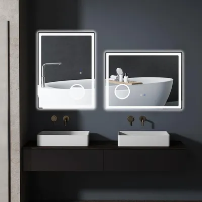 Immagine prodotto di Specchio da bagno a LED - Specchio - Specchio da parete - Specchio ingrandente - Specchio per il trucco - 80x60 cm - Ingrandimento 3x