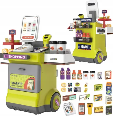 Zdjęcie produktu dla Supermarket Stoisko Stragan Sklep Kasa Fiskalna Dla Dzieci Skaner Produkty