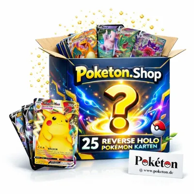 Produktbild von 25 Reverse Holo Pokemon Karten - Deutsch - zufällig gemischt - inkl. Poketon Visitenkarte