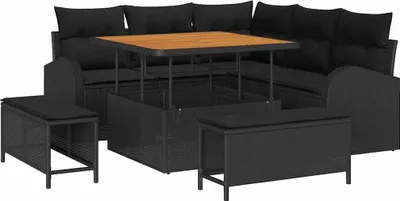 Produktbild von vidaXL Gartensofa-set mit Kissen 8 pcs Schwarz Poly-Rattan