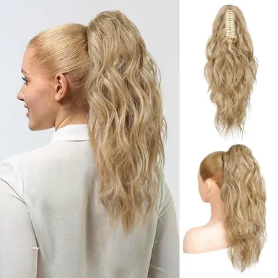 Zdjęcie produktu dla Przedłużenie włosów konika, 46 cm, falowane, kręcone, w kolorze złotoblond z pasemkami