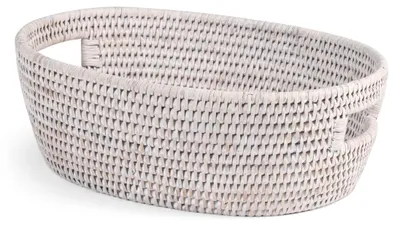 Produktbild von H&H ovaler Korb mit weißen Rattangriffen cm 33x24xh10