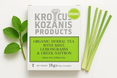 Produktbild von Krokos Kozanis Minztee Mit Zitronengras Und Safran Ökologisch 10 Beutel 18g