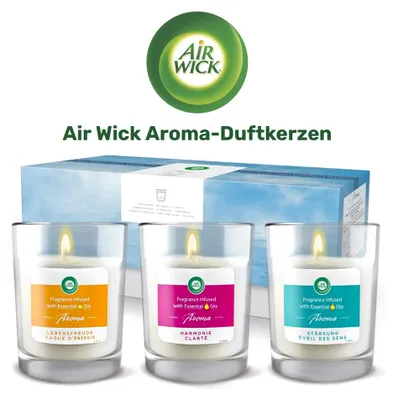 Produktbild von Air Wick Aroma-Duftkerzen Premium-Set mit 3 Kerzen im Glas, 3x 220 g