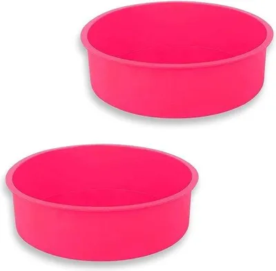 Produktbild von Silikon-Backform, rund, 2 Stück, 20 cm, runde Backformen mit Antihaftbeschichtung, Silikon-Fruchtkuchenform, Springform für Schichtkuchen, Kuchen und Brot (rot)