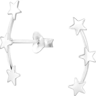 Produktbild von 1 Paar Ohrringe Ear Climber 925 Sterling Silber Ohrstecker mit drei Sternen