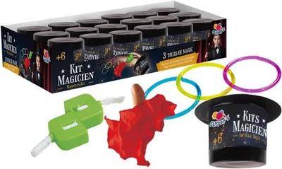 Productafbeelding van Pakket van 12 sets met 3 goocheltrucs - Kleine Tovenaar - 141929PA - Zwart - Plastic - Kinderspeelgoed - Cadeau - Show