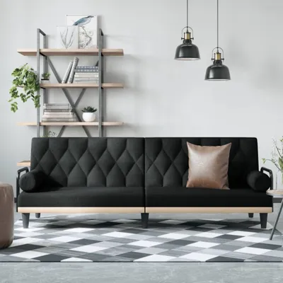 Obrázek produktu pro Rozkládací pohovka s područkami textil Černá