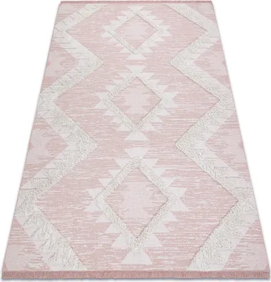 Zdjęcie produktu dla Dywan MOROC Romby 22312 Ekologiczny, EKO SIZAL frędzle - dwa poziomy runa  / krem, dywan z bawełny recyklingowanej różowy 78x150 cm