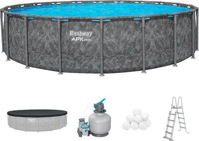 Produktbild von Bestway® APX365™ Winterfestes Frame Pool Komplett-Set mit Sandfilteranlage Ø 610 x 132 cm, Marmor-Optik (Dunkel), rund
