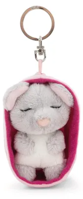 Obrázok produktu pre NICI prívesok na kľúče Sleeping Pets – myška v košíku, sivá a ružová, 8 cm, karta s hlavičkou