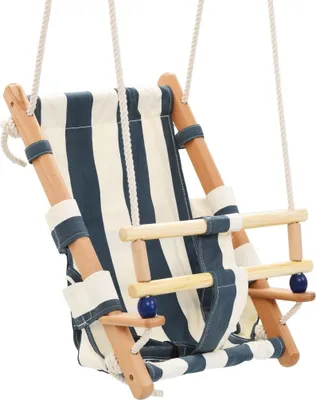 Immagine prodotto di Altalena per Bambini con Cintura di Sicurezza Cotone Legno Blu