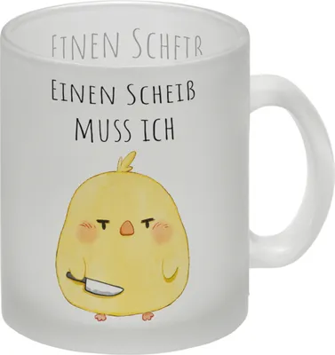 Produktbild von Küken Glas Tasse mit Spruch Einen Scheiß muss ich