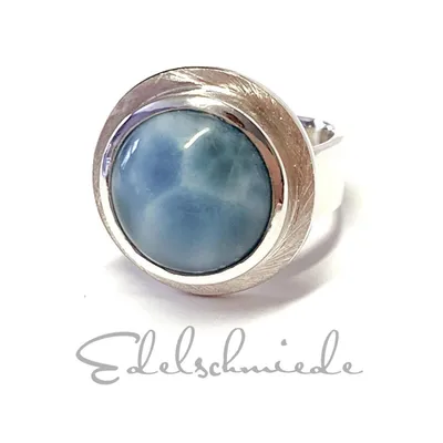 Produktbild von handgefertigter Silberring 925/- mit Larimar Cabochon #59
