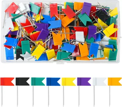 Produktbild von Push-Pins Flaggenkarte - 170 Stück bunte Stecknadeln - Zeichnung Pushpins mit Kunststoffköpfen - Stahlspitzen - Kartenmarkierung