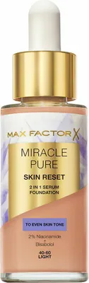 Zdjęcie produktu dla Max Factor Miracle Pure Skin Reset, Buteleczka z kroplomierzem, Serum, Skóra uniwersalna, Rozjaśniający, Matujący, Wygładzający, Odcień light skin, Beżowy