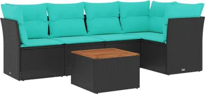 Produktbild von vidaXL 6-tlg. Garten-Sofagarnitur mit Kissen Schwarz Poly Rattan