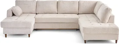 Produktbild von Lisa Design Anna - 7-Sitzer Wohnlandschaft rechts Schlaffunktion und Bettkasten aus strukturiertem Samt , Beige
