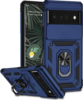 Produktbild von Google Pixel 6 Pro Hülle mit Schiebe Kamera Schutz und Ringhalter Ständer Robust Rüstung Schutzhülle für Google Pixel 6 Pro Blau