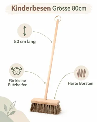 Produktbild von Robuster Kinderbesen 80 cm mit harten Borsten, für Kinder ab 3 Jahren geeignet