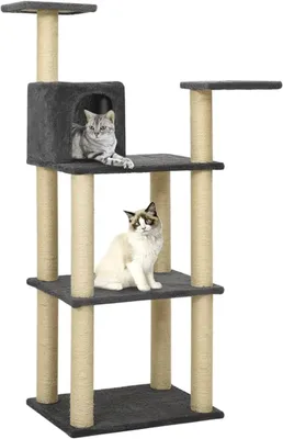 Produktbild von Kratzbaum mit Sisal-Kratzsäule, Katzenkratzbaum, Kletterwand, Kratzbäume Für Katzen, Kratzstamm, Kratzbaum Deckenspanner,n Dunkelgrau 119 cm