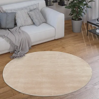 Produktbild von Teppich Rund Wohnzimmer Kurzflor Modern Flauschig Waschbar Einfarbig Rutschfest Grösse 160 cm Rund