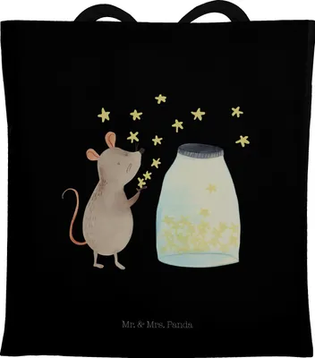 Produktbild von Mr. & Mrs. Panda Jutebeutel Maus Sterne - Schwarz - Geschenk, Taufe, Shopping Tasche, canvas, Laptoptasche, Kindergeburtstag, Geburtstag, Schwangerschaft, Lustige Sprüche