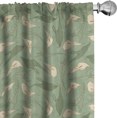 Produktbild von ABAKUHAUS Blume Vorhänge, Gardinen, Calla Flowers mit frischen grünen Blättern Ornamental Arrangement Sommer Laub, 2 Stück 75 x 245 cm, Creme resedagrün