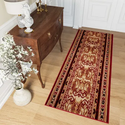 Produktbild von Teppich Läufer Flur Design Wohnzimmer Schlafzimmer Kurzflor Modern Beige Rot  70 x 200