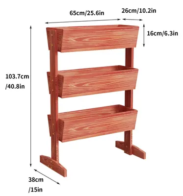 Image de Jardinière surélevée - Jardinière verticale à 3 niveaux - Pour l'intérieur et l'extérieur - En bois - Échelle amovible - Brun rougeâtre