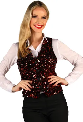 Produktbild von Weste West End Pailletten rot schwarz Damen, Groesse:XXXL