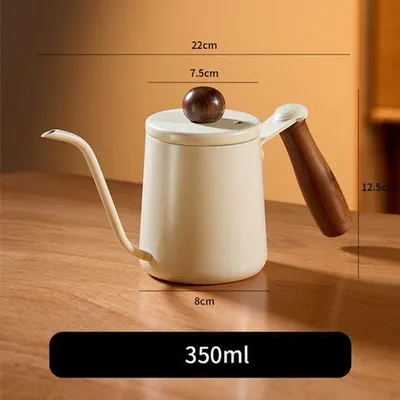 Immagine prodotto di Bollitore per caffè manuale, bollitore con beccuccio sottile per versare il caffè, bollitore per uso domestico, piccola caffettiera, teiera a collo di cigno (bianca - 350 ml)