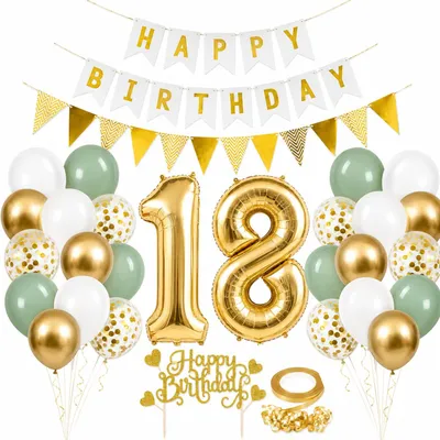 18. Geburtstag Ballon-Set, grün-gold, 30-teilig