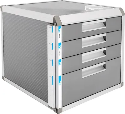 Immagine prodotto di Portadocumenti a 4 cassetti - Organizer da scrivania - Armadietto portadocumenti con serratura - Cassettiera in alluminio con portaetichette - Grigio