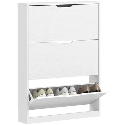 Produktbild von Schuhschrank mit 3 Klappschubladen, für bis zu 12 Paar Schuhe, Spanplatte, 80 x 17 x 108 cm, Weiß