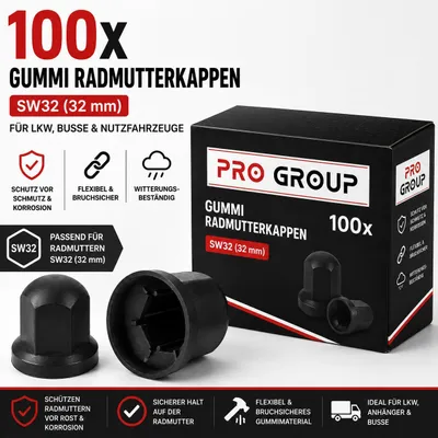 Imagen del producto de 100 tapas de protección para tuercas de rueda de goma negra, con diámetro de 32 mm, para tornillos altos, compatibles con camiones