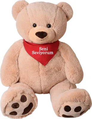 Produktbild von TE-Trend XXL Riesen Teddy Tatzen Rico beige Kuscheltier Plüsch Bär 135 cm Geschenk mit rotem Tuch seni seviyorum