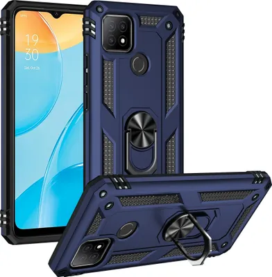 Obrázek produktu pro Pouzdro pro OPPO A15/A15S/A35 dvouvrstvé robustní, vojenská ochrana pouzdro s držákem prstenu a stojánkem modré