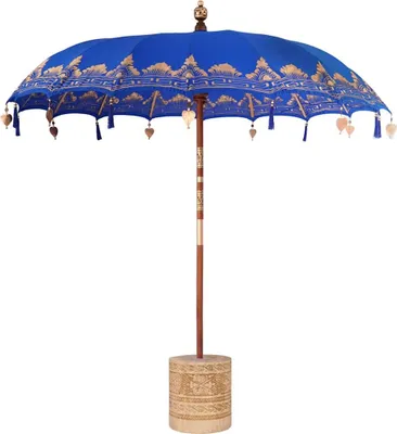 Produktbild von vidaXL Balinesischer Sonnenschirm mit Sockel Blau 215 x 215 x 260 cm