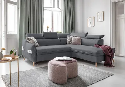 Image de MIUFORM Sweet Harmony - Canapé d'angle avec fonction lit et coffre de lit L-FORME DROITE - 253x208cm - Gris - Canapé-lit Canapé