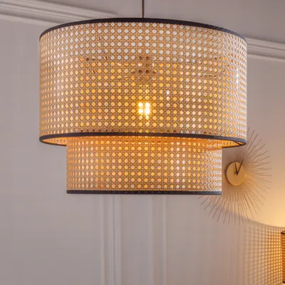 Produktbild von riess-ambiente Boho Hängelampe VIENNA 45cm natur schwarz Wiener Geflecht Leuchte Hängeleuchte Wohnzimmerlampe Lampe