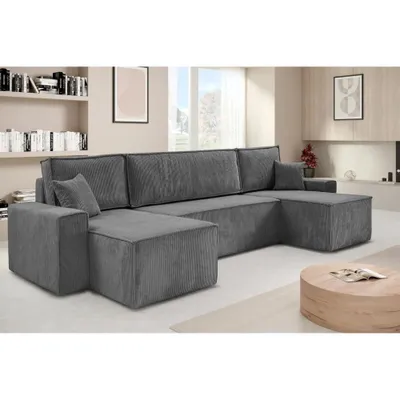 Produktbild von Ecksofa HEKTOR U-Form mit Schlaffunktion und Bettkasten, Couch in Grau, Ottomane 100 cm