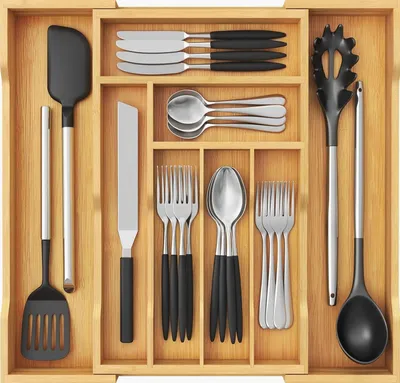 Produktbild von Bambus Organizer do szuflady, regulowany, 43 cm głębokości