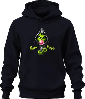 Produktbild von Eww People grünes Gesicht Reißverschluss Kaugummi sarkastisch Uni Hoodie Kapuzenpullover, Navy, S
