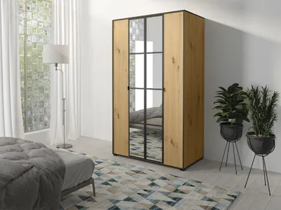 Produktbild von Kleiderschrank Schiebetürenschrank mit Kleiderstange OSLO I 120 mit Spiegel Eiche Artisan