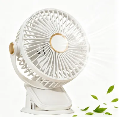 Produktbild von Mini Ventilator mit Clip, 360° Grad Drehung Kleiner USB Ventilator mit LED, 5 Geschwindigkeitsstufen, Ideal als Leise Tischventilator Weiß