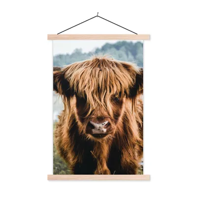 Produktbild von MuchoWow® Textilposter Kühe - Schottische Hochlandbewohner - Braun - Natur 60x90 cm mit holzfarbenen Rahmen - Textil