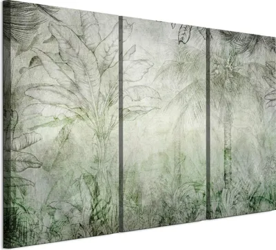 Produktbild von LUMASOUL Leinwand Bilder 90x60 cm, Leinwandbild Blätter Motiv, Wandbilder Holzrahmen und Webstuhl Wohnzimmer und Schlafzimmer, 3 teilig