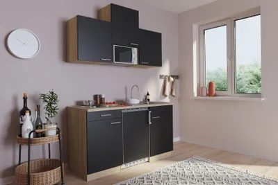 Produktbild von Küche Miniküche Singleküche Küchenzeile Pantry Eiche Schwarz Luis 150 cm Respekta